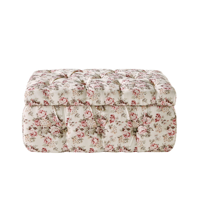 Linen Tufted Storage - Red