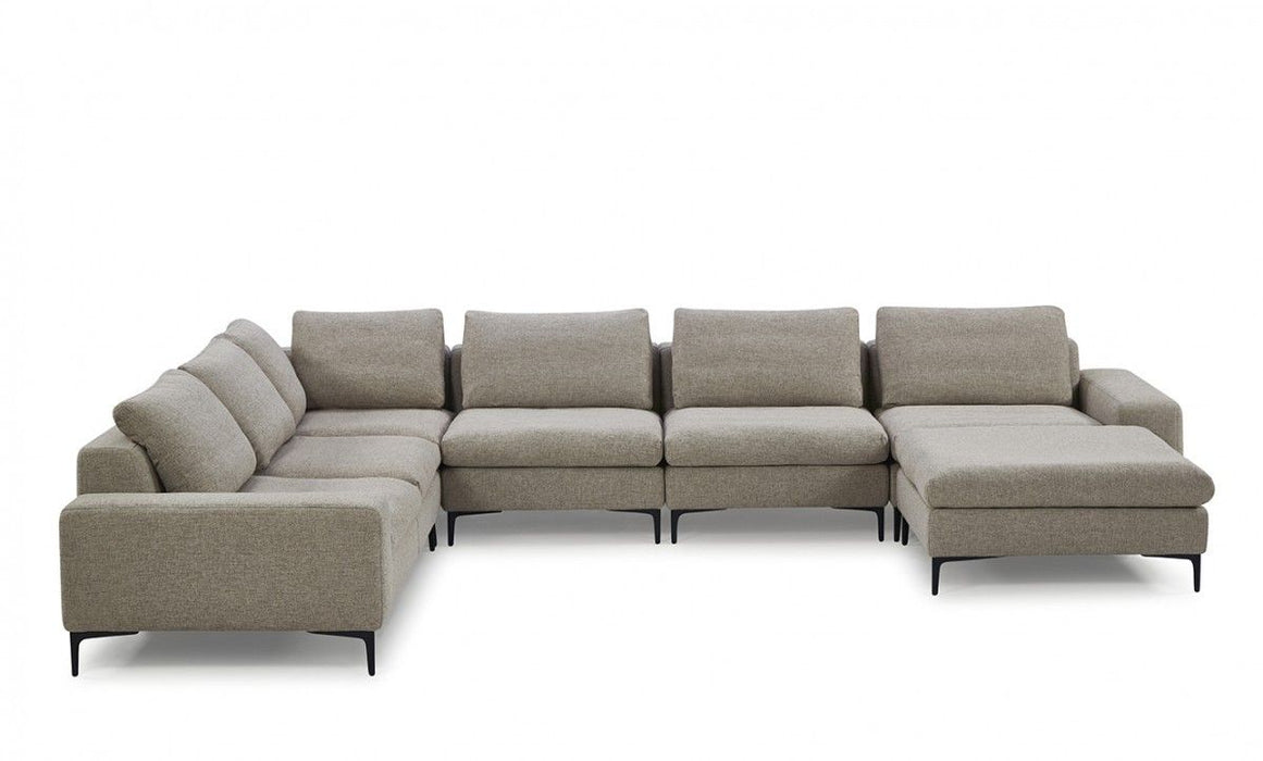 Designer Contemporary Fabric U Shaped Sectional Sofa - Tan