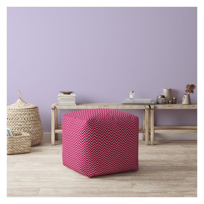 Cotton Chevron Pouf Ottoman - Pink