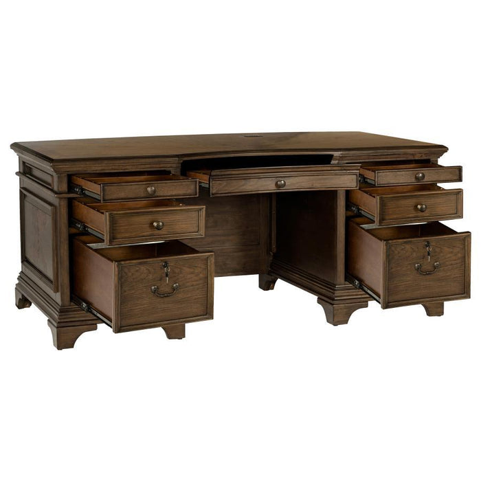 Hartshill - Executive Desk With File Cabinets - Burnished Oak - Simple Home Plus