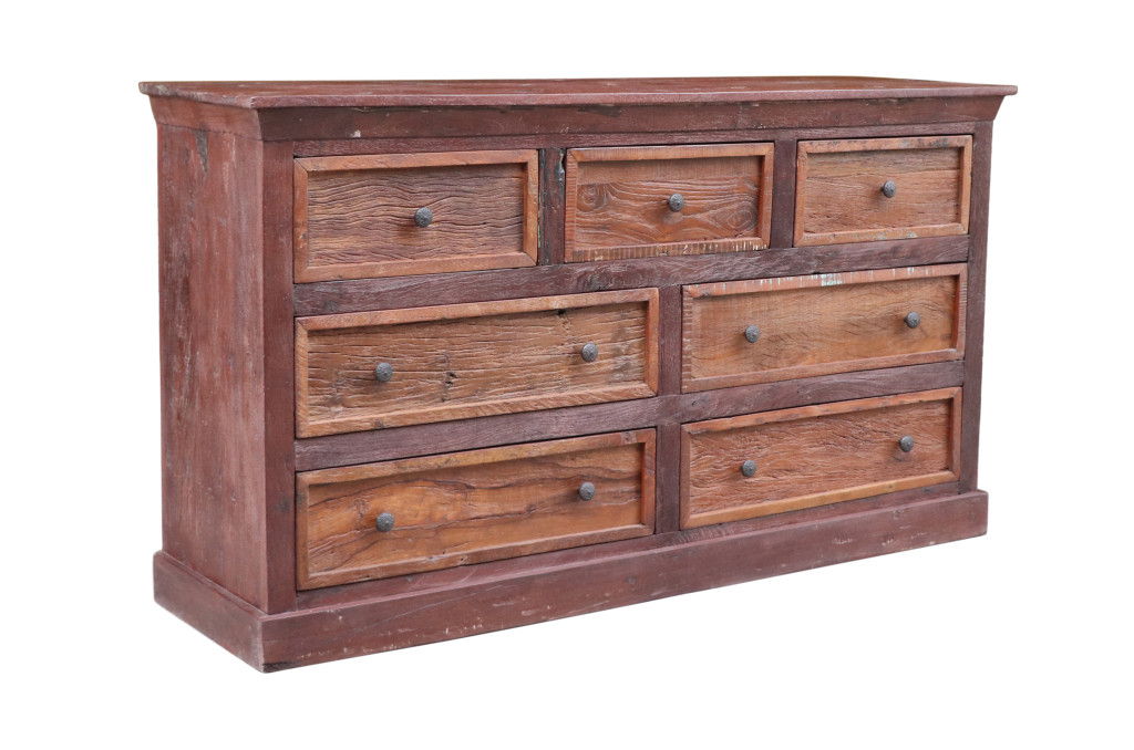 Distressed Solid And Reclaimed Wood Seven Drawer Double Dresser - Brown