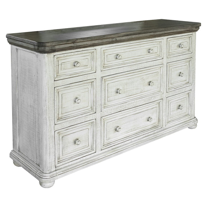 Solid Wood Nine Drawer Triple Dresser - Gray / Ivory