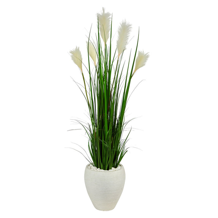 4.5' Wheat Plum Grass Artificial Plant in White Planter