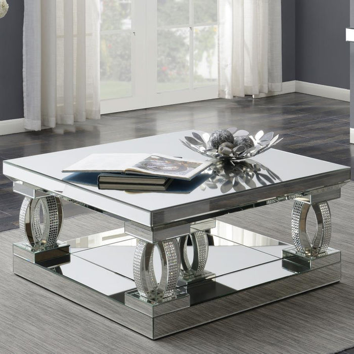 Amalia - Square Coffee Table With Lower Shelf - Clear Mirror - Simple Home Plus