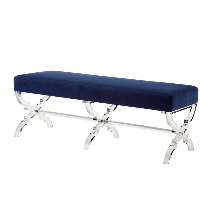 Velvet Upholstered Bench - Navy Blue / Clear