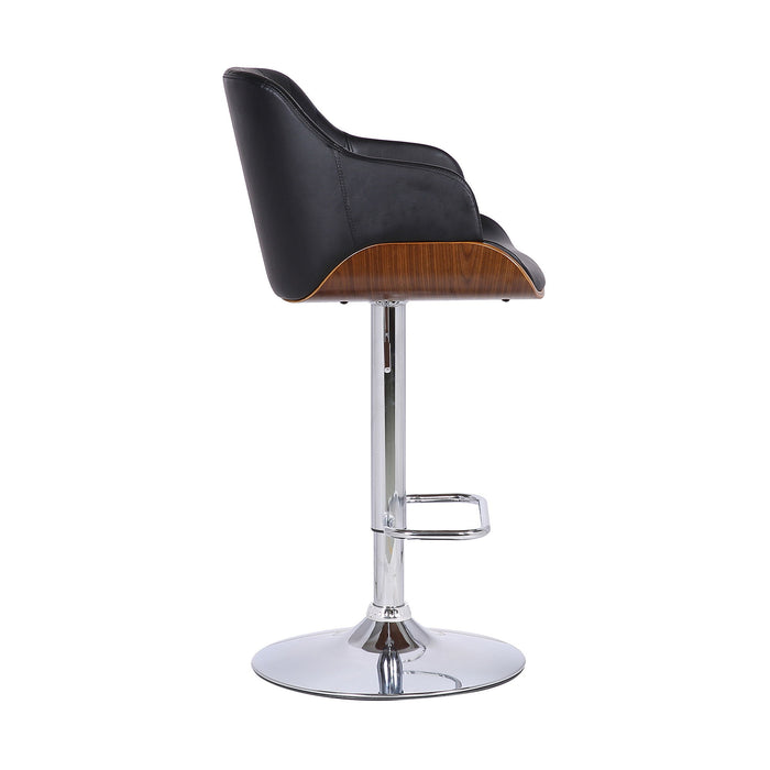 44" Faux Leather Swivel Low Back Adjustable Height Bar Chair - Black / Silver