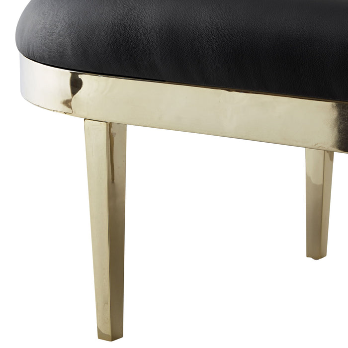 Upholstered Faux Leather Bench - Black / Gold