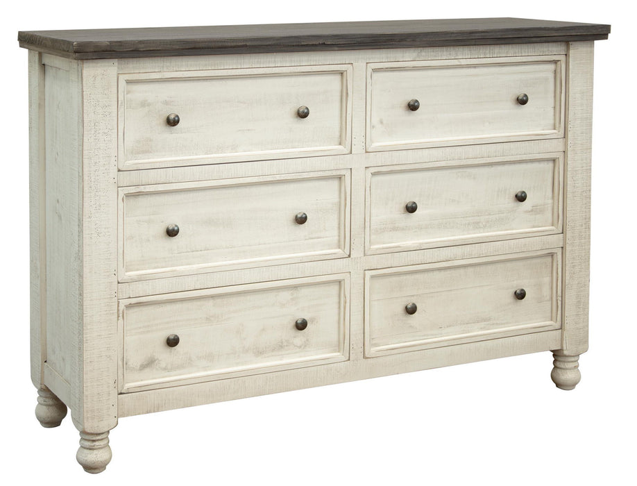 Solid Wood Six Drawer Double Dresser - Gray / Ivory