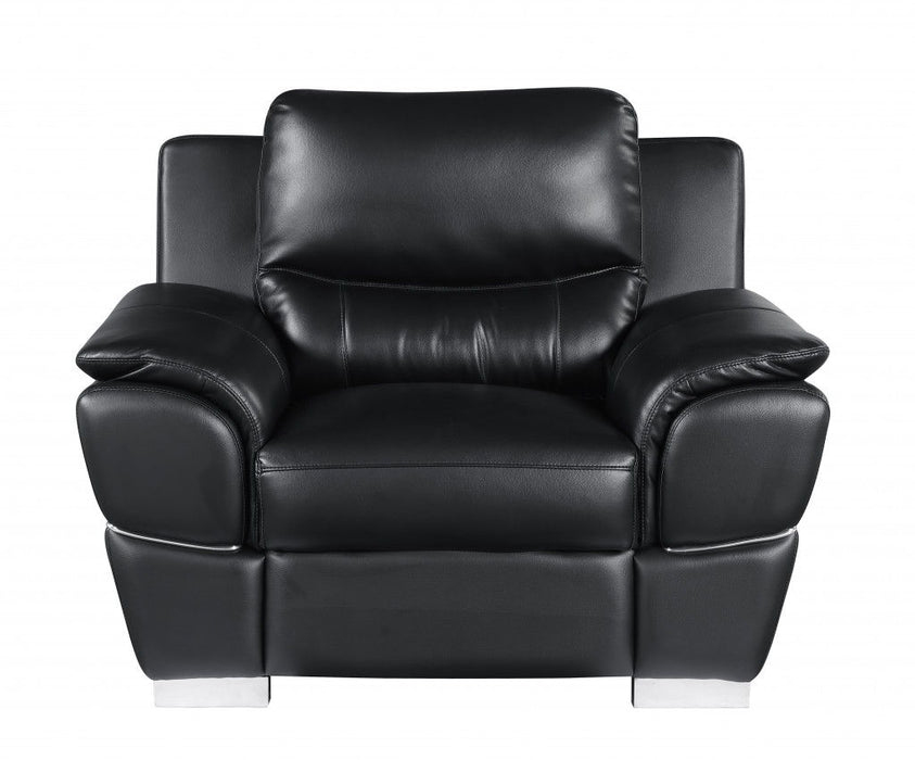 Three Piece Indoor Genuine Leather Six Person Seating Set - Black