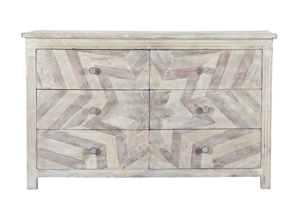 Solid Wood Six Drawer Double Dresser - White Wash