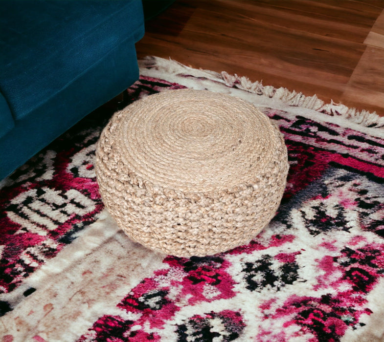 Jute Round Ottoman - Tan