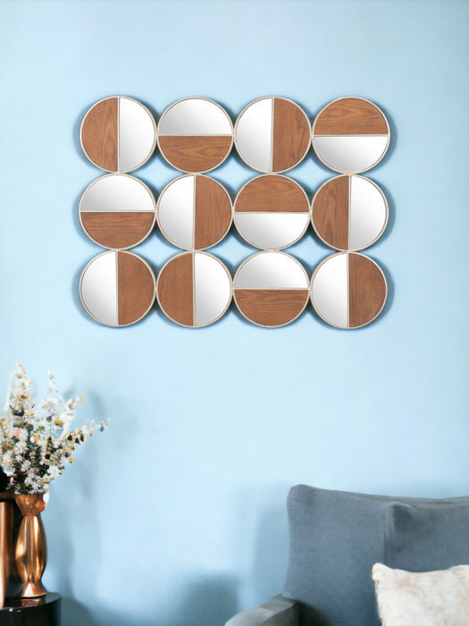 Set Of Twelve Round Steel Framed Accent Mirror - Gold / Walnut