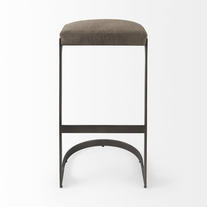 Leather And Iron Backless Bar Chair - Brown