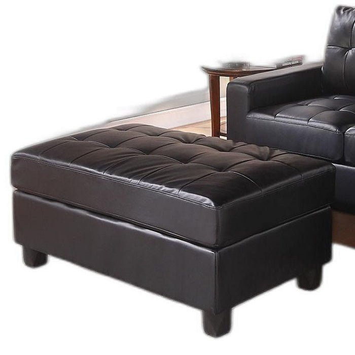 Faux Leather Stationary L Shaped Three Piece Sofa And Chaise - Black