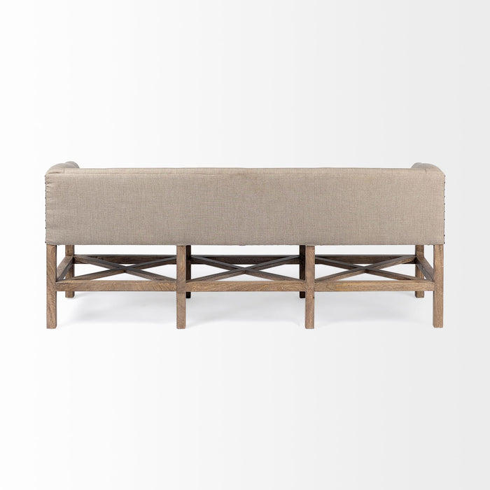 Upholstered Cotton Blend Bench - Brown / Beige