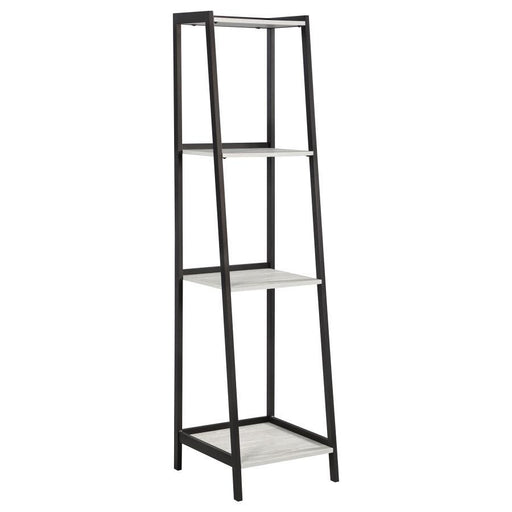 Pinckard - 4-Shelf Ladder Bookcase - Gray Stone And Black - Simple Home Plus