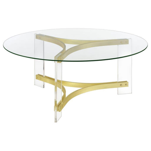 Janessa - Round Glass Top Coffee Table With Acrylic Legs - Clear And Matte Brass - Simple Home Plus