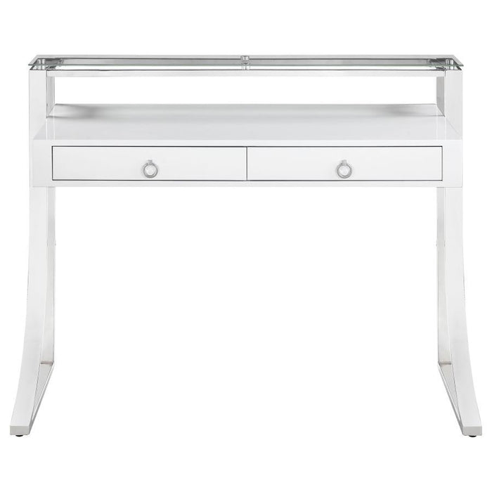 Gemma - 2-Drawer Writing Desk - Glossy White And Chrome - Simple Home Plus