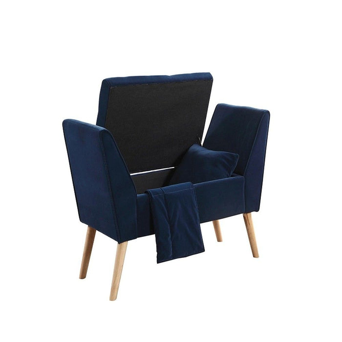 Upholstered Microsuede Bench With Flip Top - Navy Blue / Natural