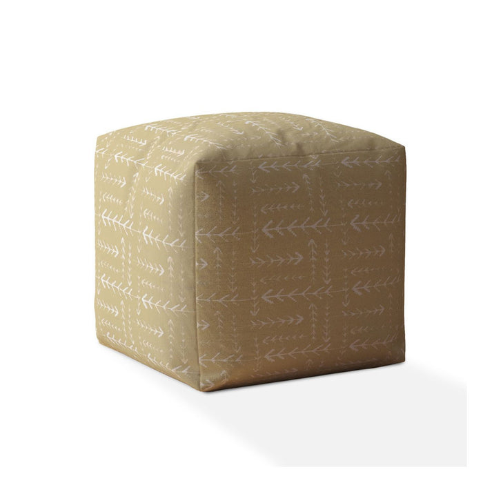 Cotton Abstract Pouf Cover - Beige