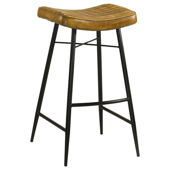 Bayu - Leather Upholstered Saddle Seat Backless Bar Stool (Set of 2) - Simple Home Plus