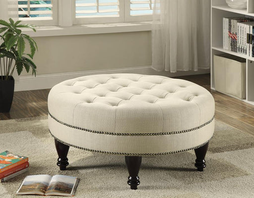 Elchin - Round Upholstered Tufted Ottoman - Oatmeal - Simple Home Plus