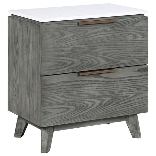 Nathan - 2-Drawer Nightstand With USB Port - White Marble And Gray - Simple Home Plus