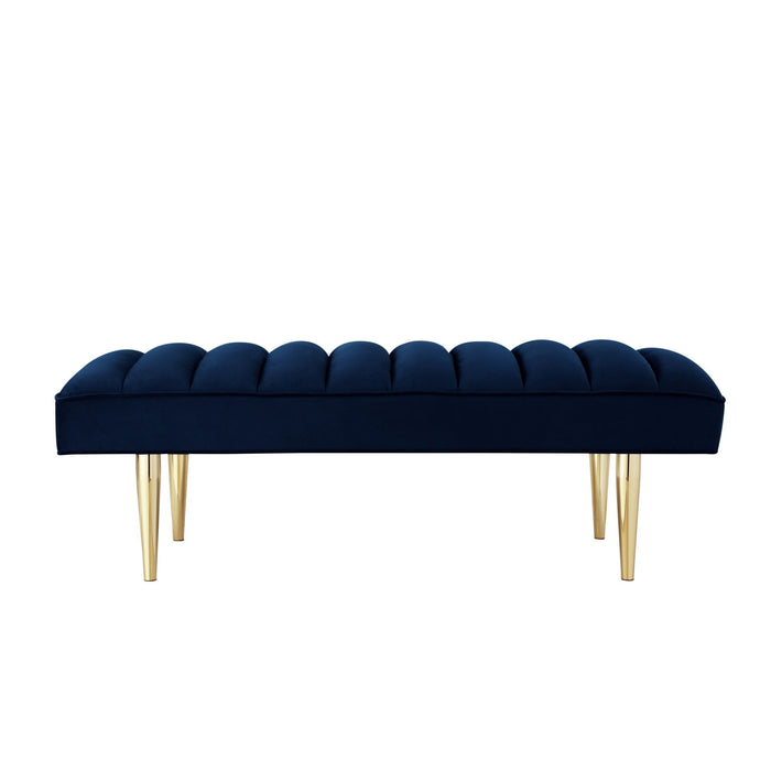 Upholstered Velvet Bench 53" - Navy Blue / Gold