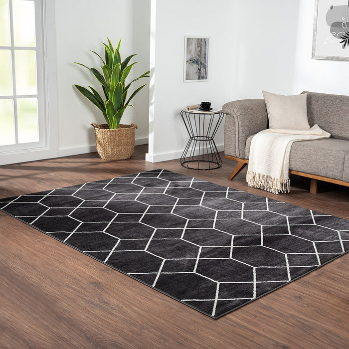 Averie - Trellis Geometric Woven Area Rug - Black