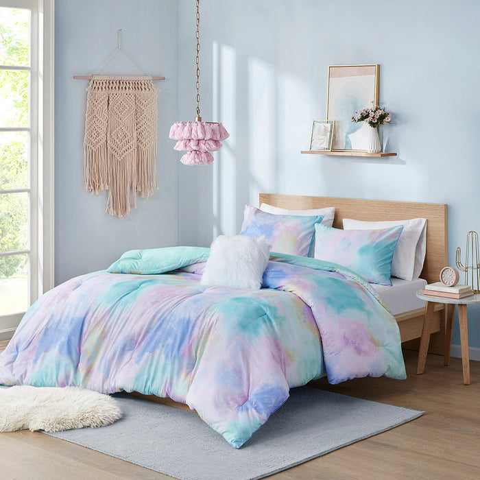 Cassiopeia - Watercolor Tie Dye Printed Comforter Set - Aqua