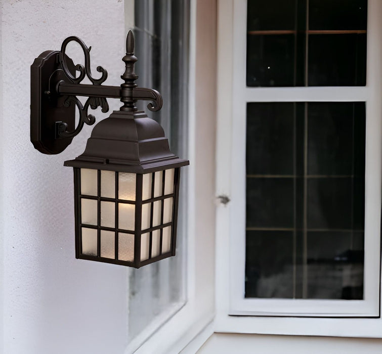 Window Pane Lantern Wall Light - Dark Brown