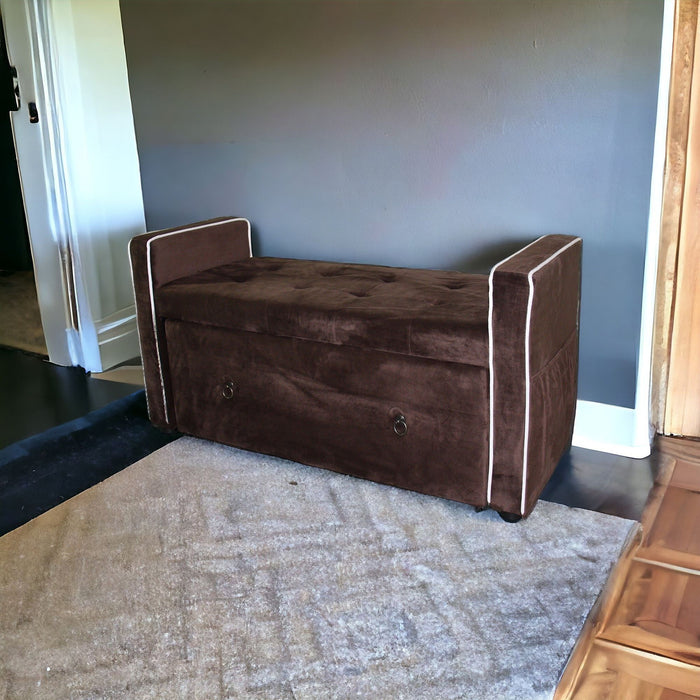 Suede Shoe Storage Bench With Drawer - Brown