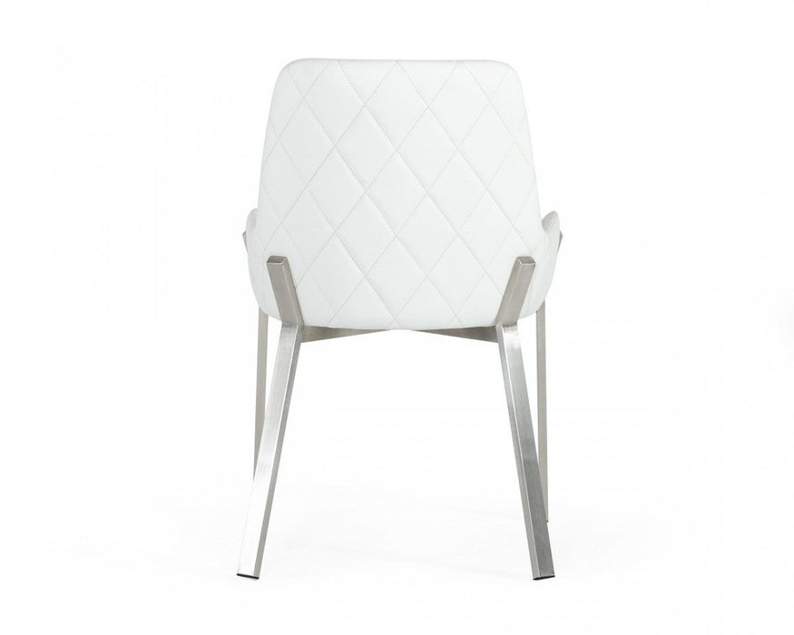 Brushed Stainless Steel Dining Chair - White