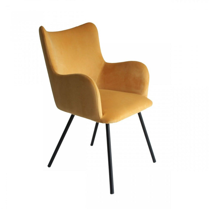 Curvy Velvet And Black Modern Dining Chair - Yellow