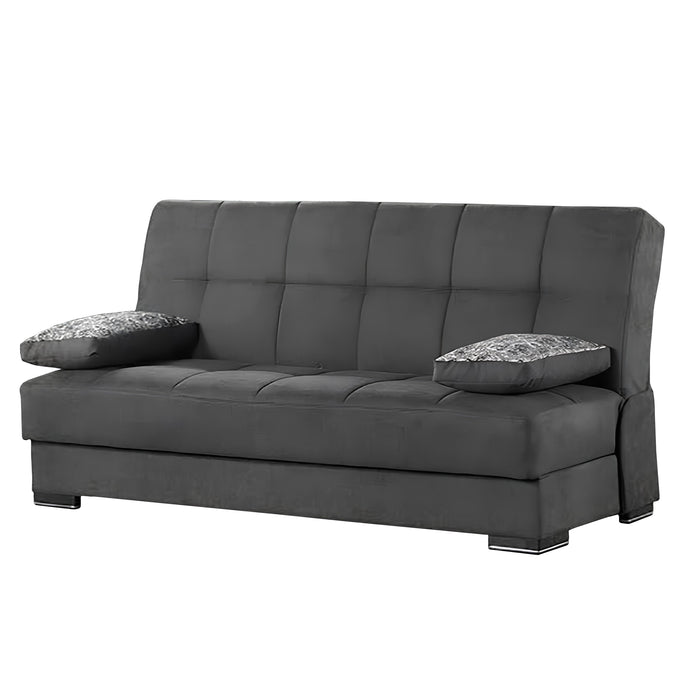 Chenille Sleeper Sofa And Toss Pillows With Brown Legs - Black