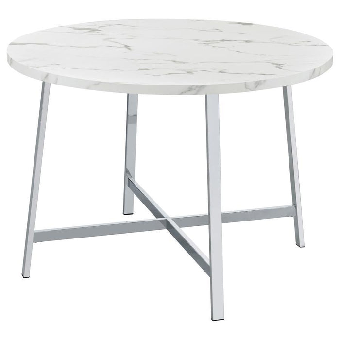 Alcott - Round Faux Carrara Marble Top Dining Table - Chrome - Simple Home Plus