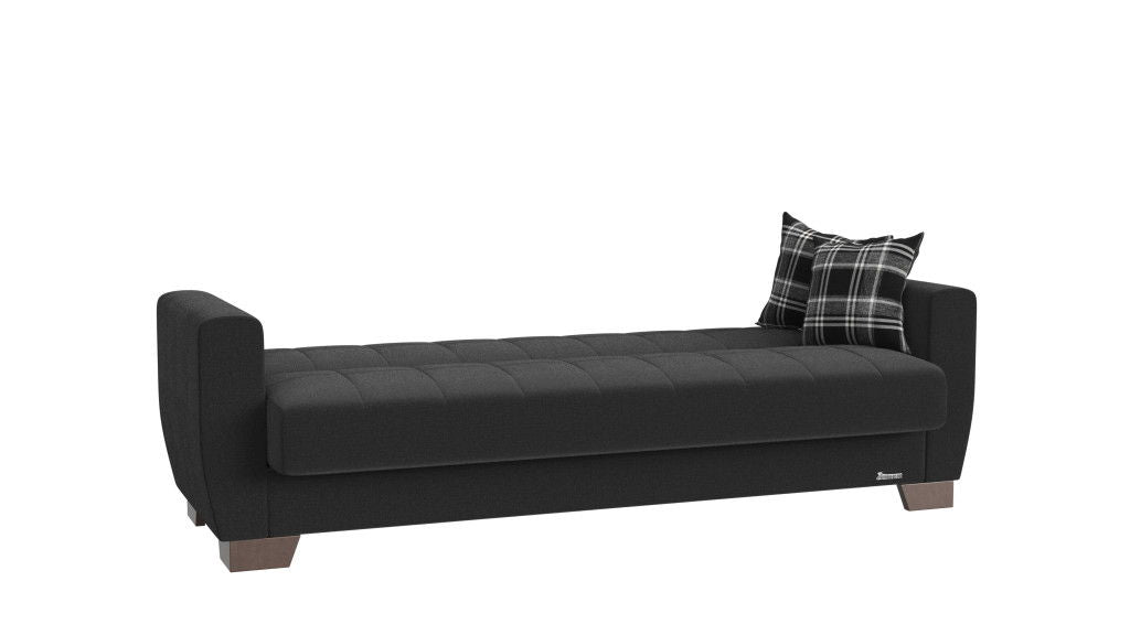 Chenille Sleeper Sleeper Sofa And Toss Pillows With Brown Legs - Black