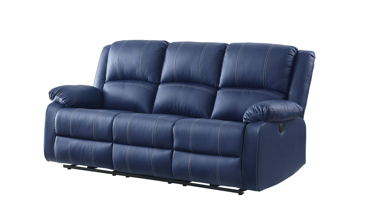 Faux Leather Reclining USB Sofa With Black Legs - Blue