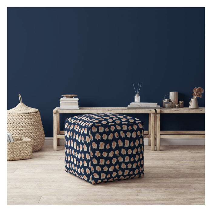 Canvas Abstract Pouf Ottoman - Blue