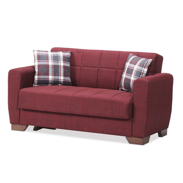 Chenille Futon Convertible Sleeper Love Seat With Storage And Toss Pillows - Burgundy Brown