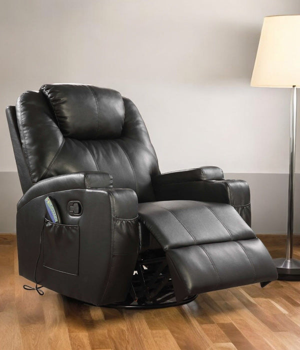 Leather Match Power Heated Massage Recliner - Black