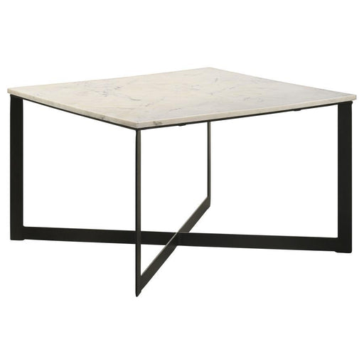 Tobin - Square Marble Top Coffee Table - White And Black - Simple Home Plus