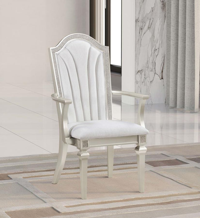 Evangeline - Upholstered Dining Arm Chair With Faux Diamond Trim (Set of 2) - Ivory And Silver Oak - Simple Home Plus