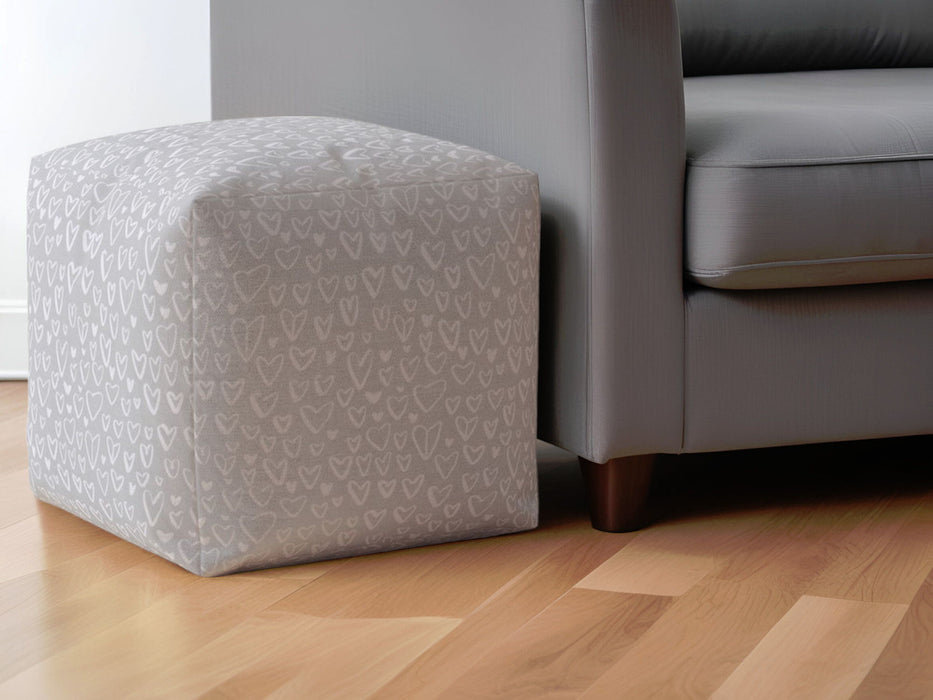 Cotton Floral Pouf Ottoman - Gray