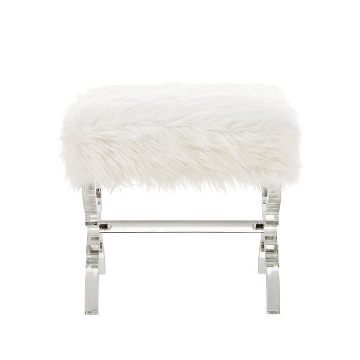 Faux Fur Ottoman - White / Clear