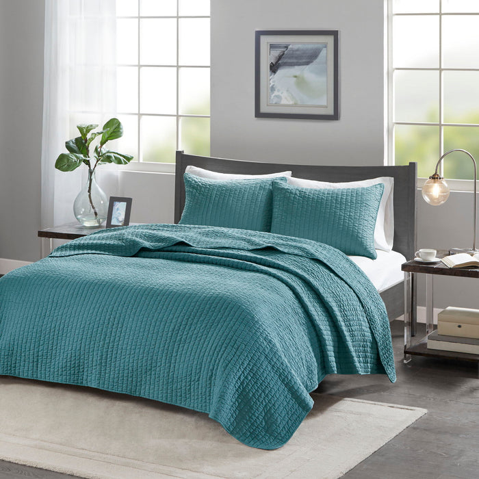 Keaton - King Reversible Coverlet Set - Teal