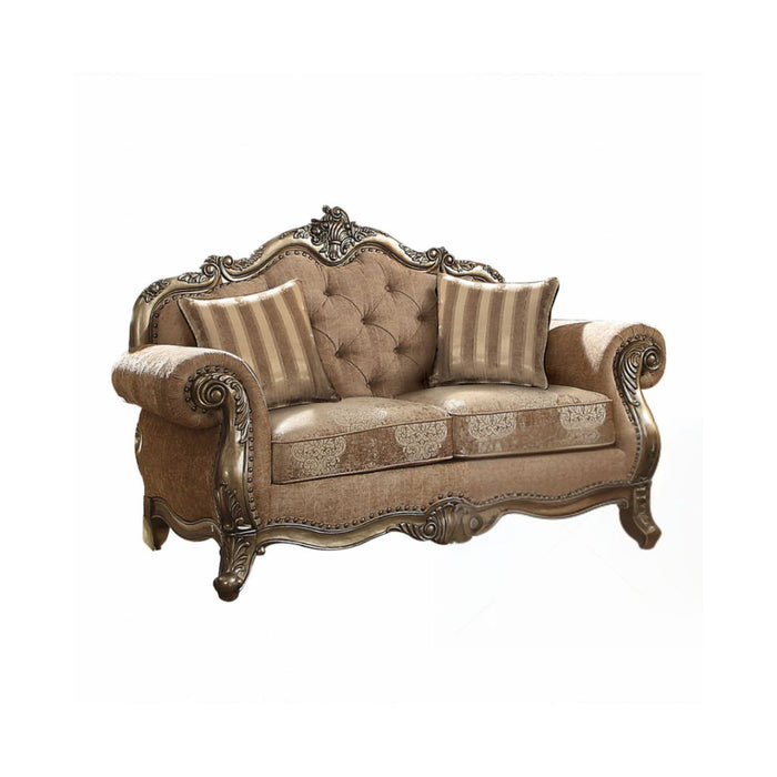 Damask Chesterfield Loveseat - Brown / Platinum