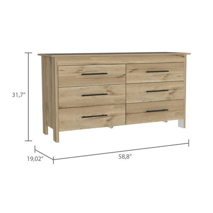 Four Drawer Double Dresser - Light Oak / White