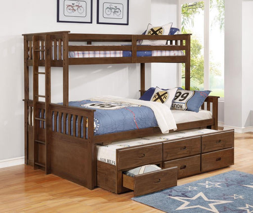 Atkin - Twin Extra Long Over Queen 3-Drawer Bunk Bed - Weathered Walnut - Simple Home Plus