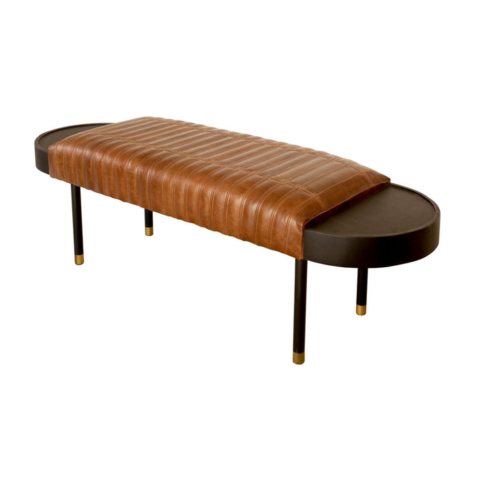 Leather And Solid Wood Bench - Warm Brown